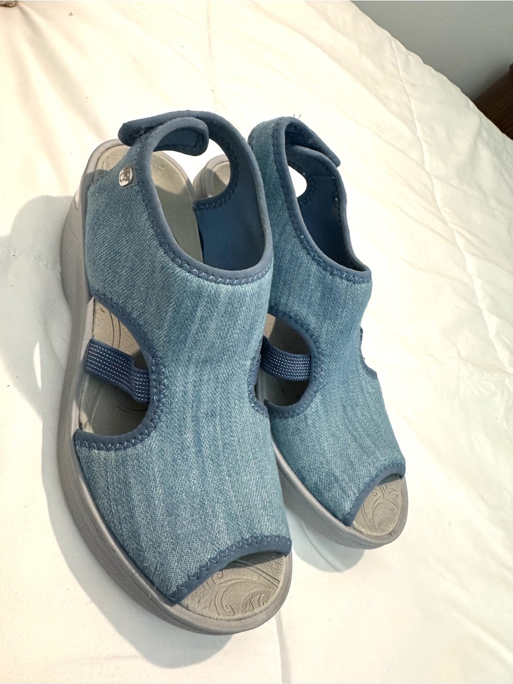 Bzees Denim-Style Light Blue Women's Wedge Sandals